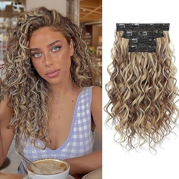 Curly Hair Extensions, 4PCS 16 inch Clip in Hair Extensions Lace Weft Short Curl main image 7